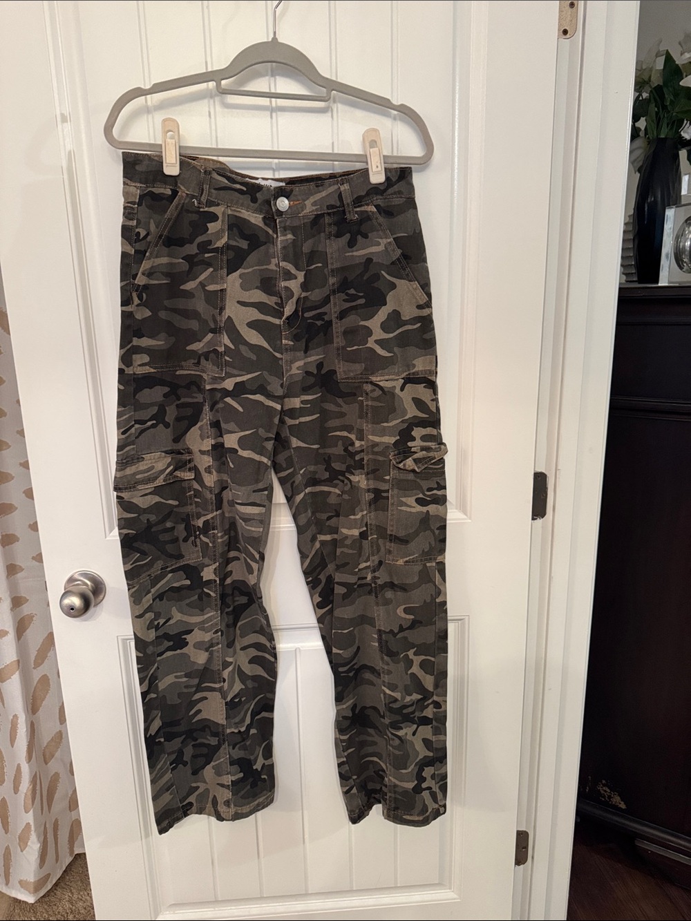 Girl Index Denim Pants in Green with Orange Topstitching